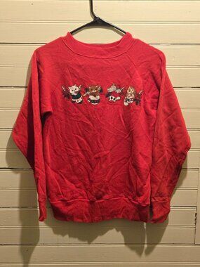 Pannill Sweatshirt Unisex S Red Holiday Crewneck Animal Stocking Graphic